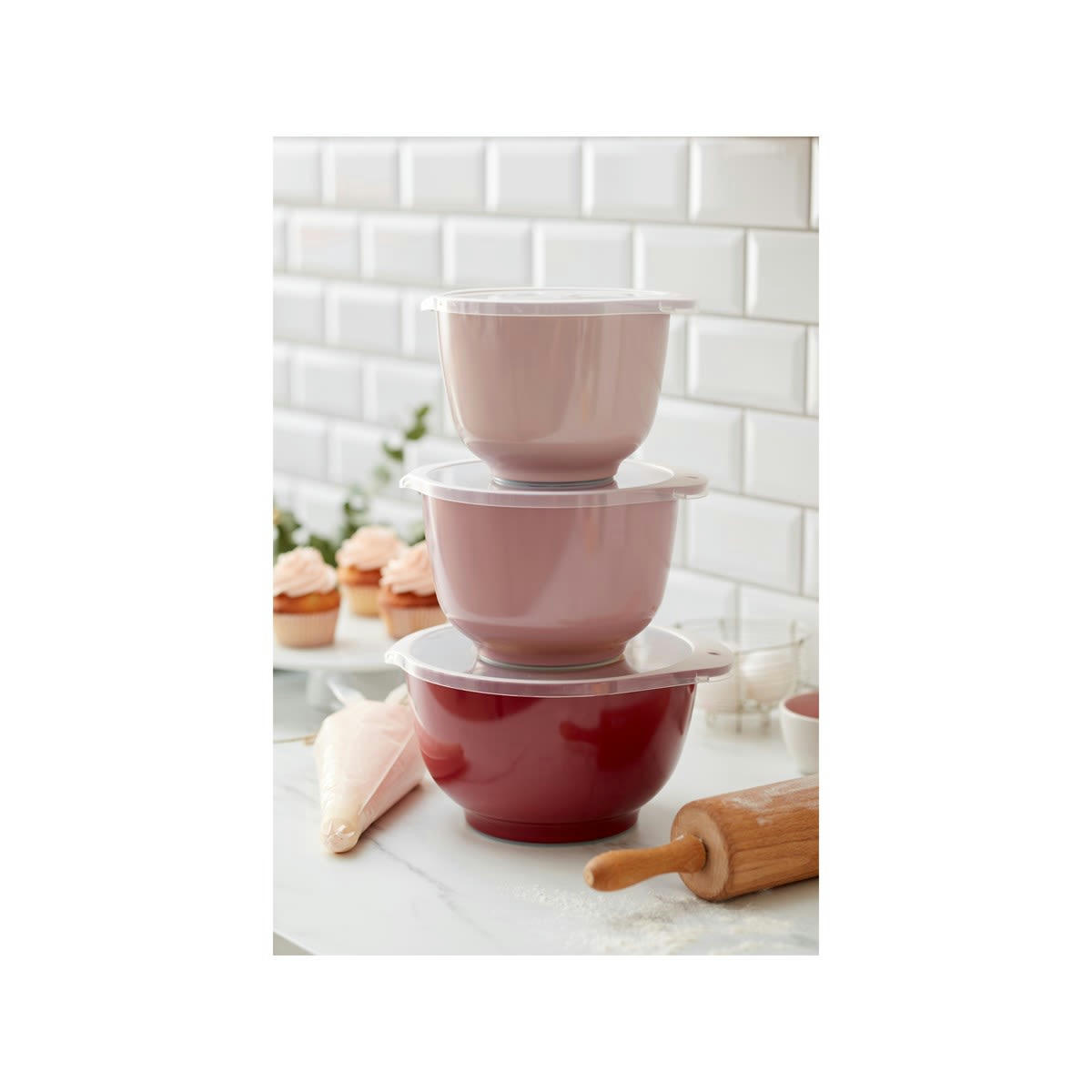 MARGRETHE - Ensemble saladiers en plastique rose - Lot de 3