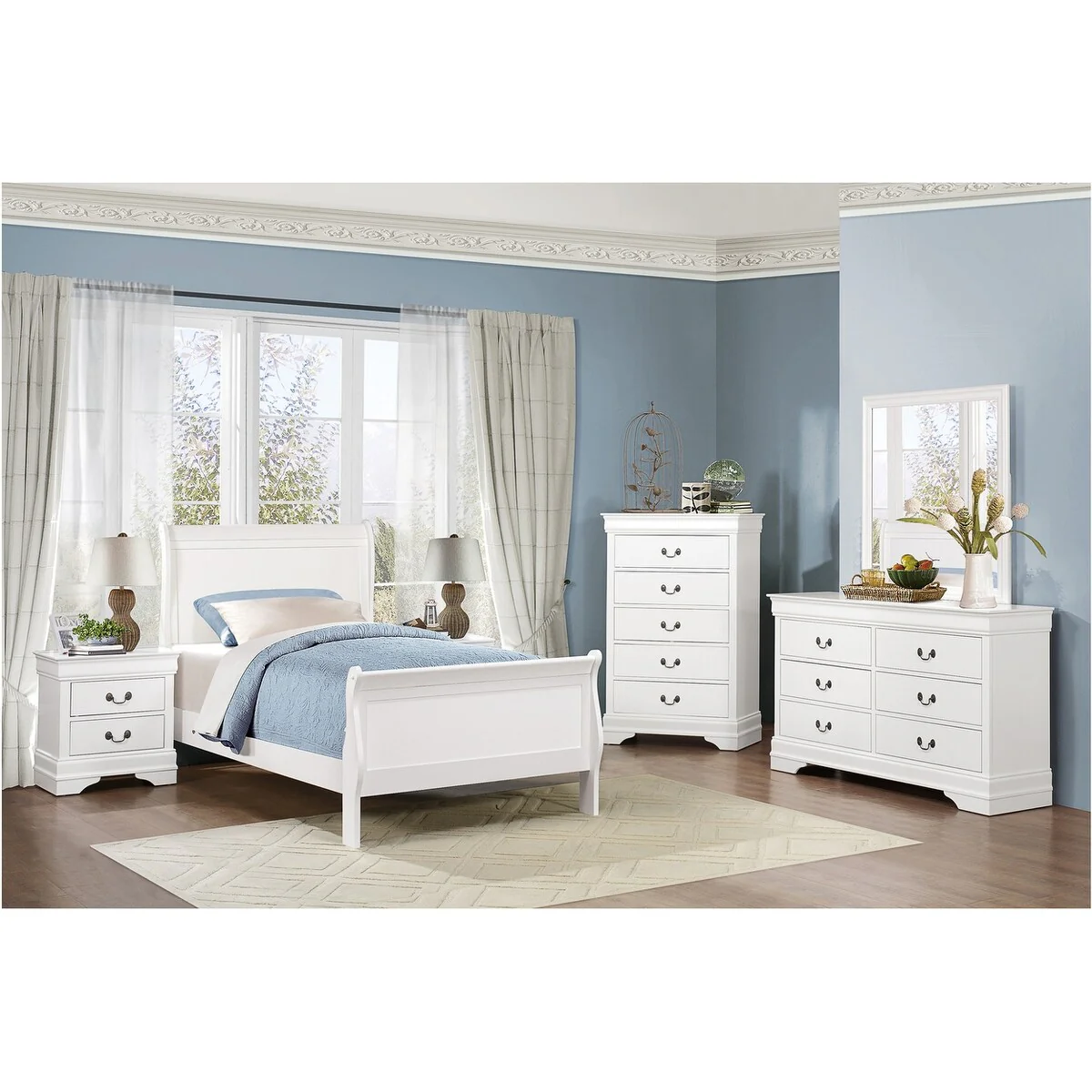 Monty 4 Piece White Modern Traditional Panel Bedroom Set