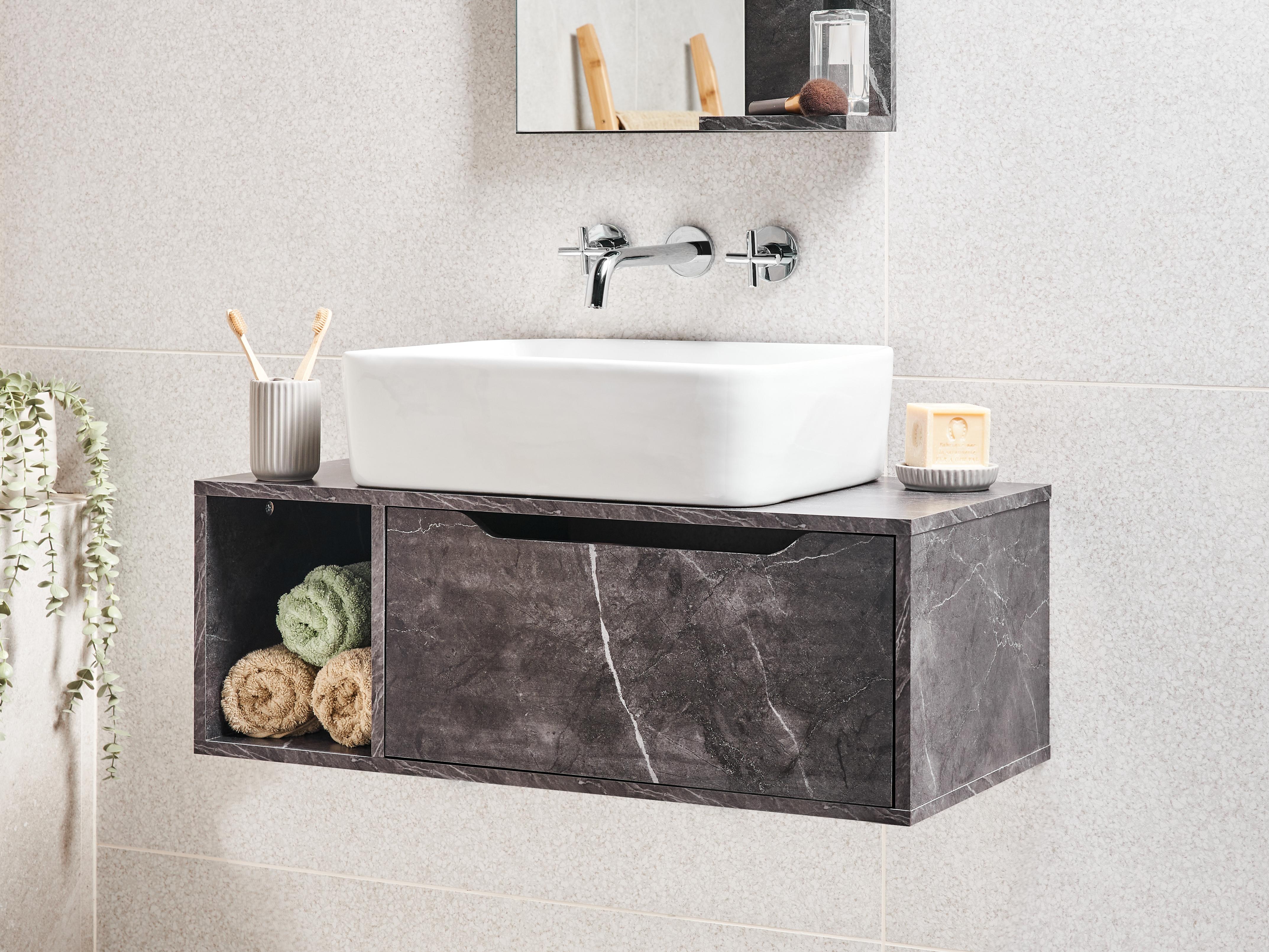 Wall Mounted Vanity Unit CASCAVEL 80 cm Black Marble