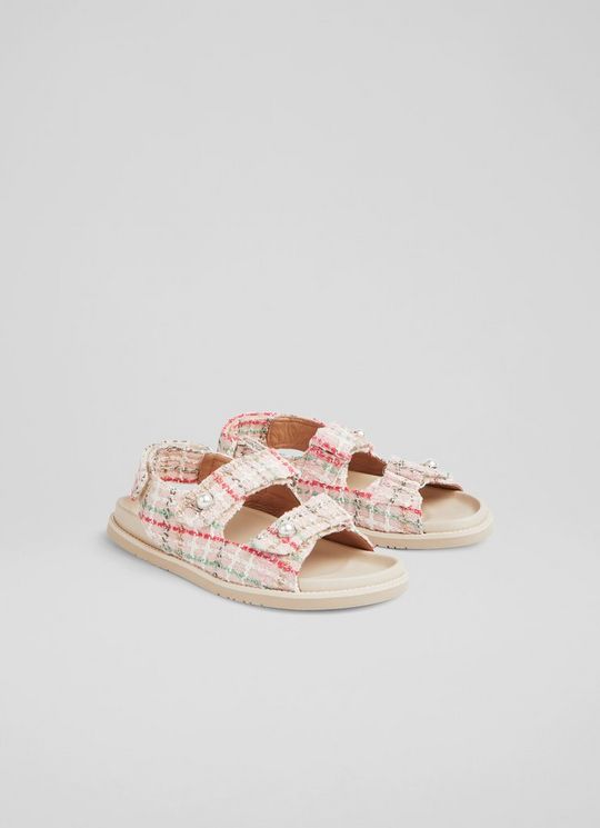 Remi Pink Tweed Footbed Flat Sandals