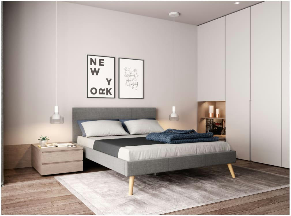 LODI - Cadre de lit avec sommier à lattes - Gris clair - Largeur 160 cm