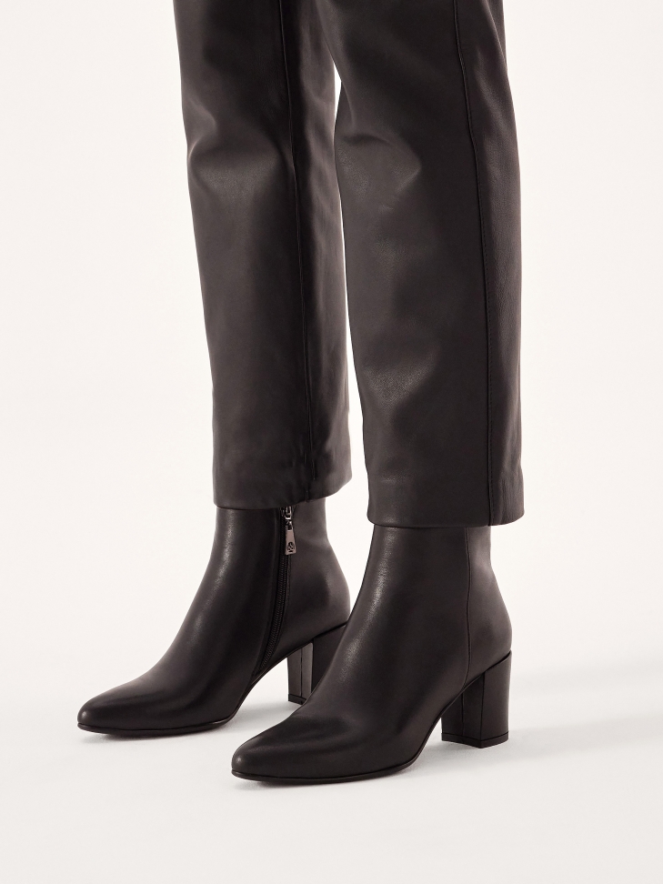 Black leather heeled boots
