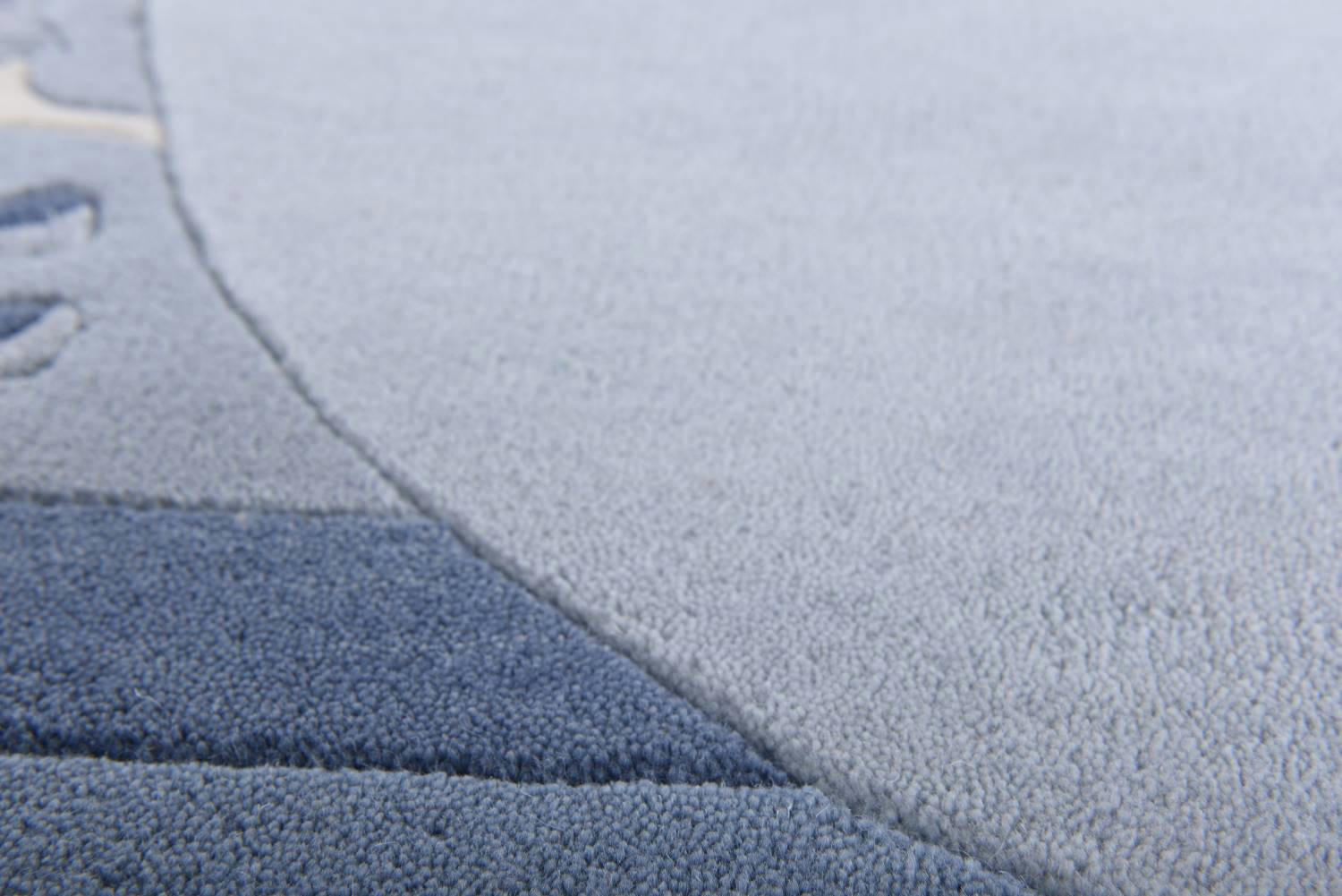 ROYAL GANGES - Tapis gabbeh floral en laine naturelle bleu clair Diam 200 cm