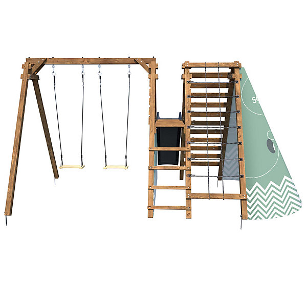 Aire de jeux en bois Apollon, portique, toboggan et mur d’escalade Soulet L. 4,27 m x H. 2,24 m