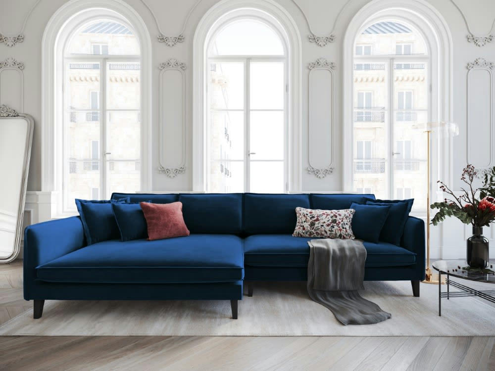 PROVENCE - Canapé d'angle 4 places en velours bleu roi