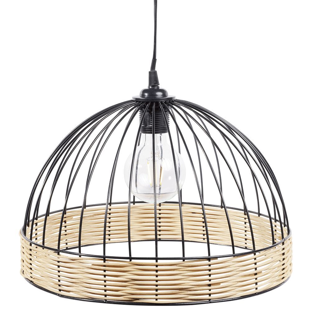 Suspension ronde métal osier noir et marron Ø35xH22cm