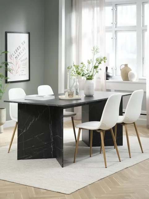 KRONDAL L180 bord marmor + 4 JONSTRUP stole hvid