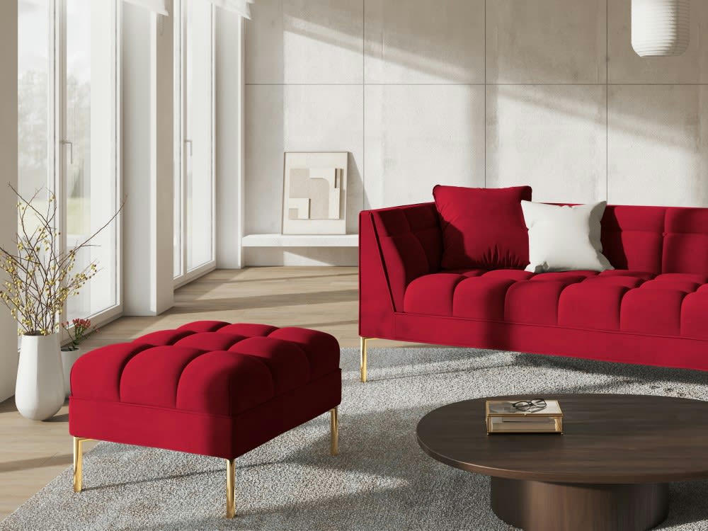 KAROO - Pouf velours rouge