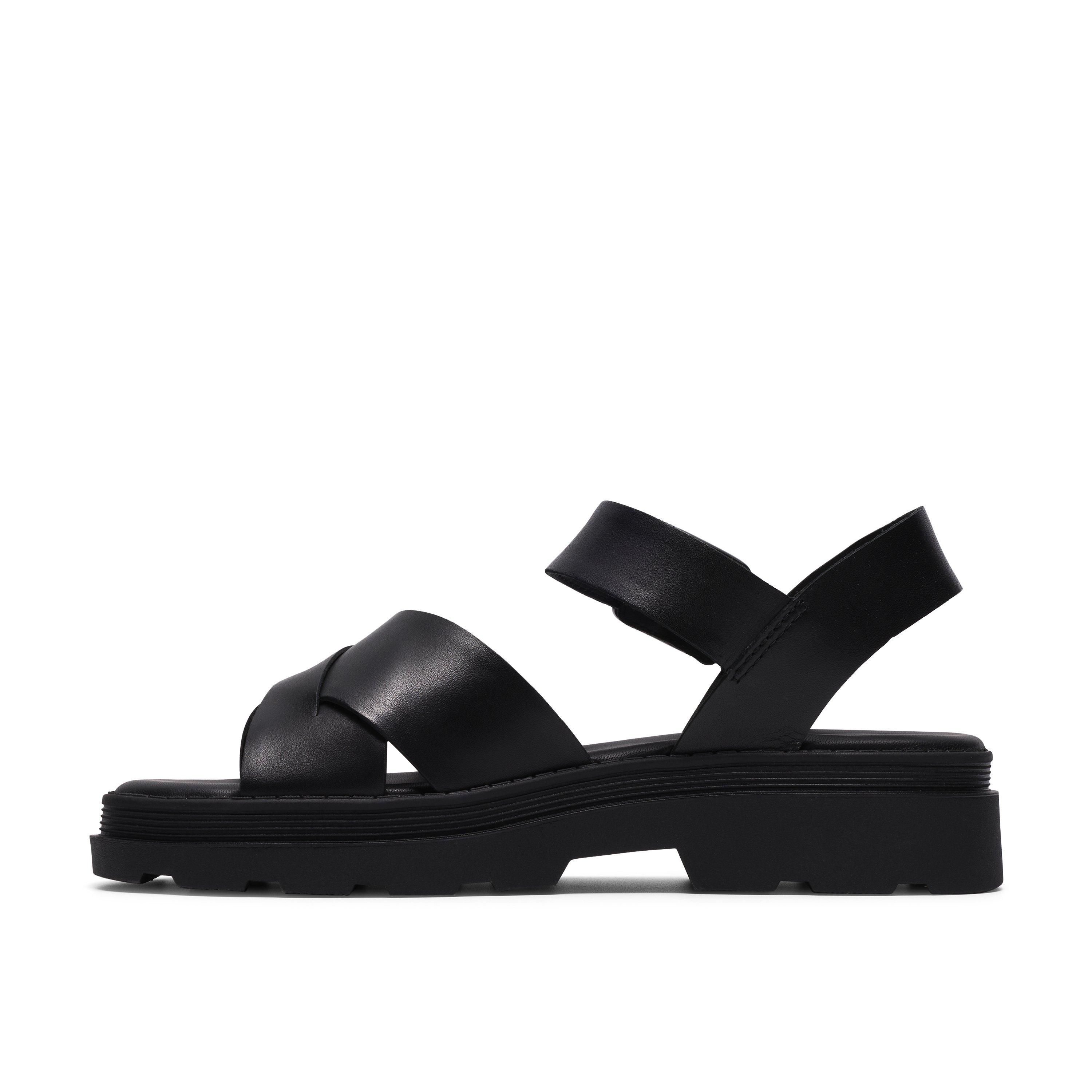 Clarks Orinoco3 Cross Black Leather Flat Sandals