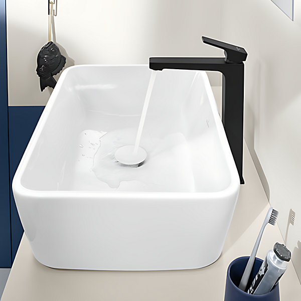 Mitigeur lavabo surélevé VILLEROY ET BOCH Architectura Square avec vidage Push Open Noir mat