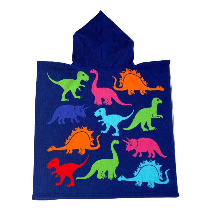 PONCHOS  PLAGE ENFANTS - Poncho microfibre enfant Dino 60x120 bleu marine