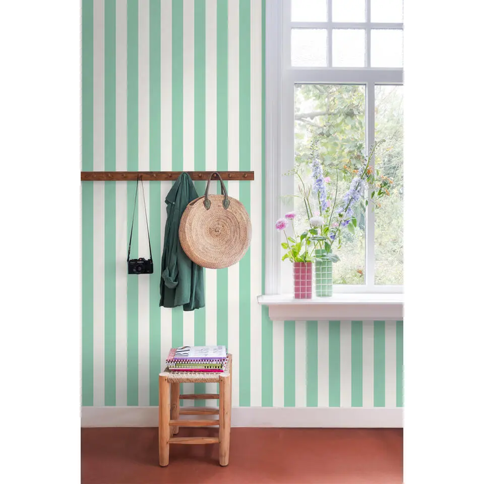 ESTAhome behang strepen mintgroen en wit - 53 cm x 10.05 m