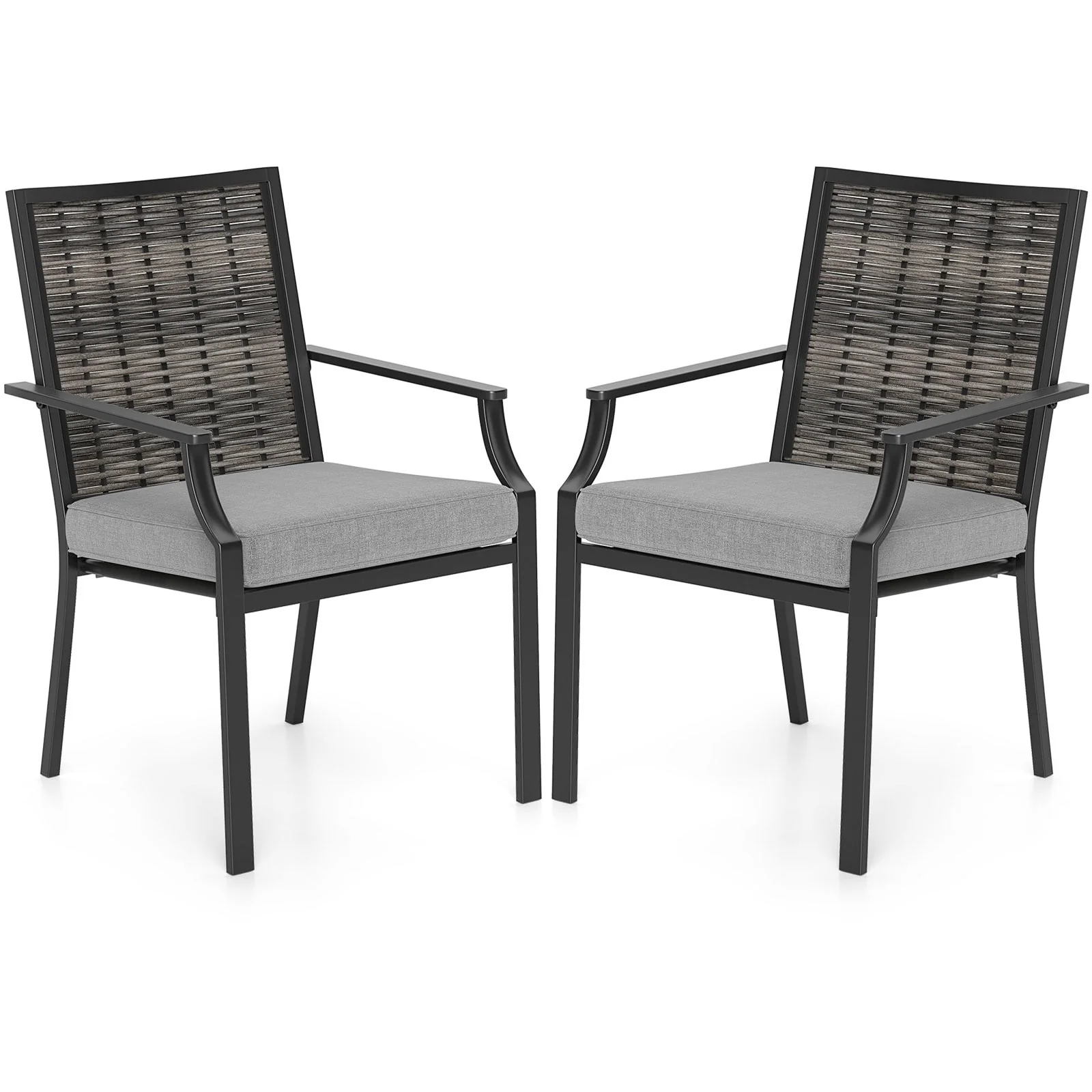 Stackable Patio Wicker Chairs Set of 2 with Removable Cushions - 27 x 24 x 37