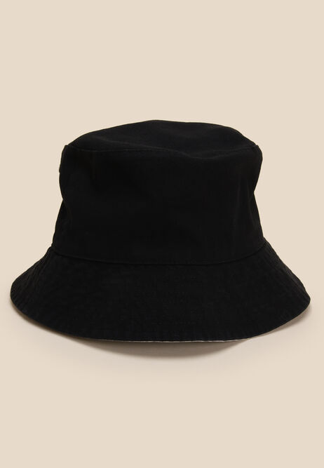 Mens Black Reversible Cotton Bucket Hat