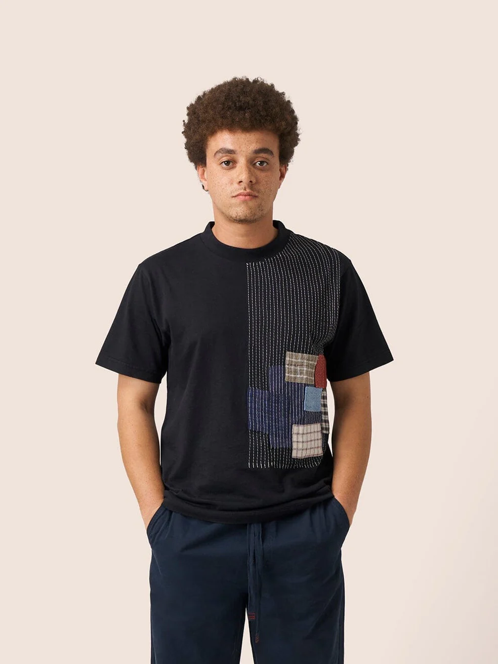 Conwy Cotton Patchwork T-shirt in Black