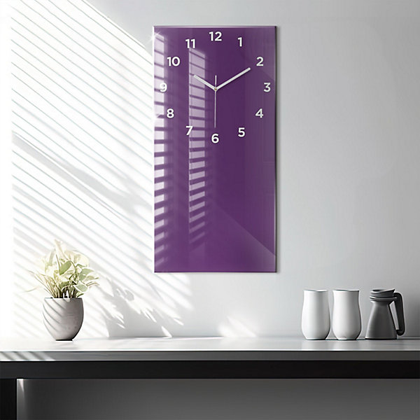 Horloge murale Wallfluent 30x60 cm Avec chiffres Aiguilles blanches Couleur violette 1 pcs