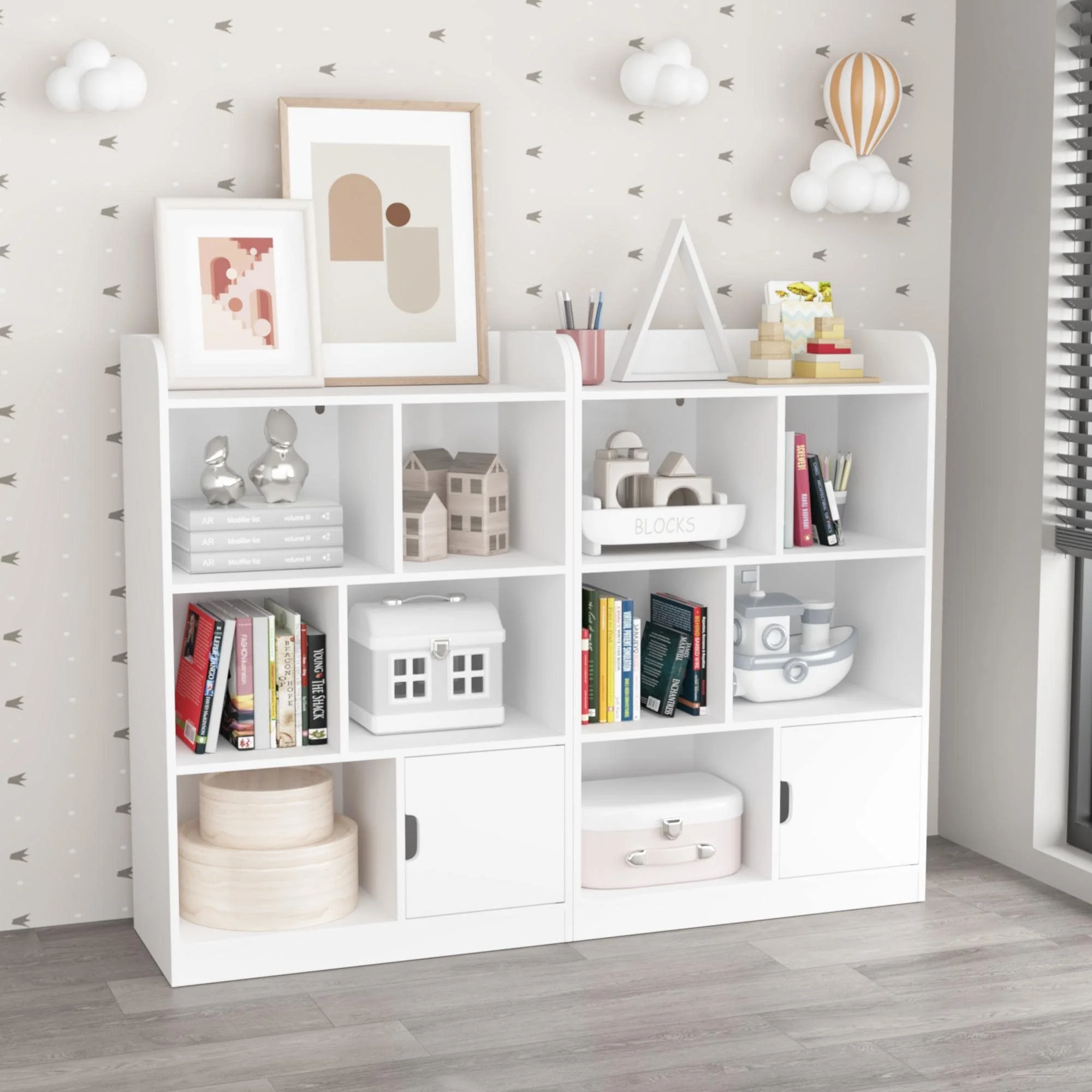 Kids Bookcase, Bookshelf with 6 Compartments, Freestanding Shelves and Cube Organizer