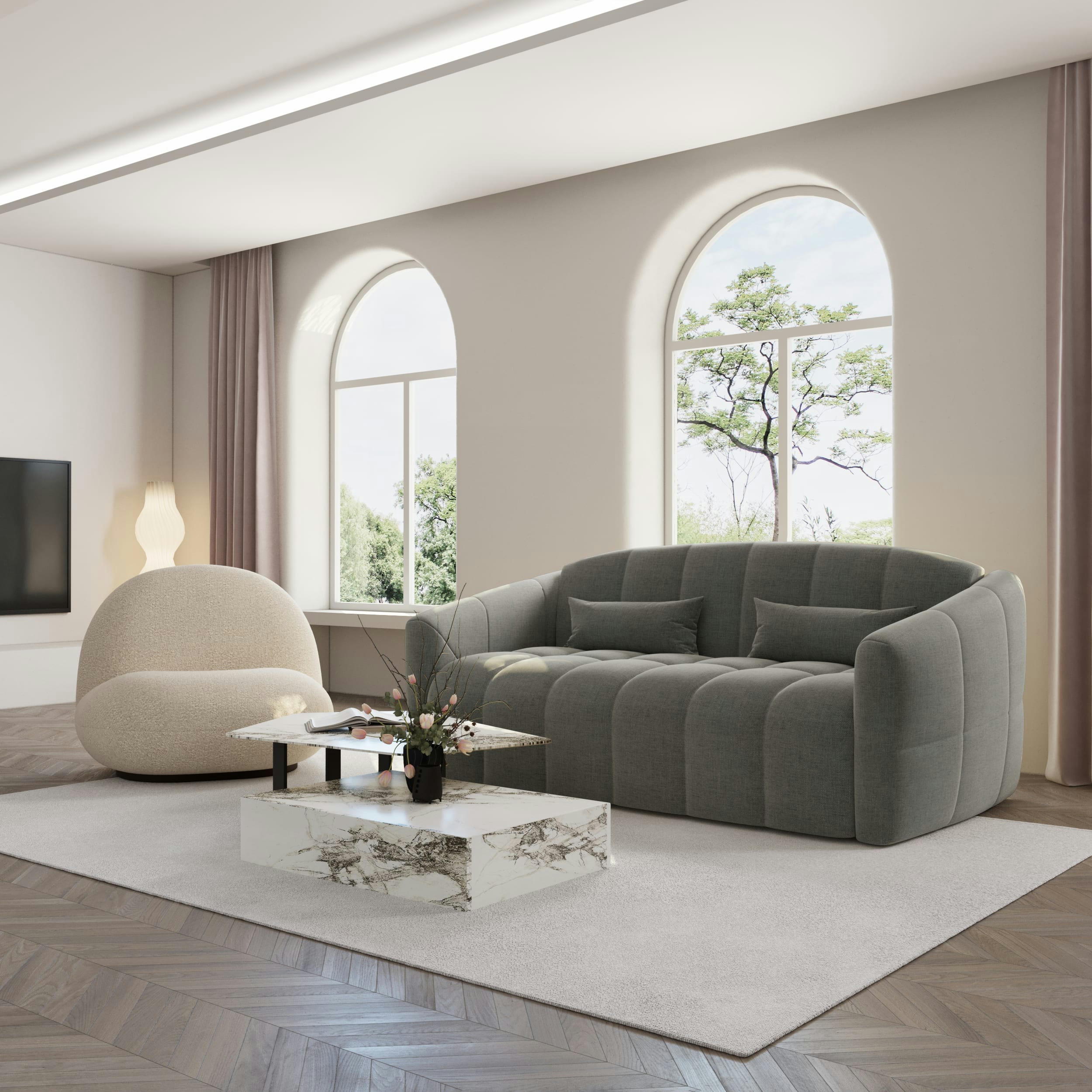 NORA - Canapé convertible express dunlopillo velours gris graphite 160cm