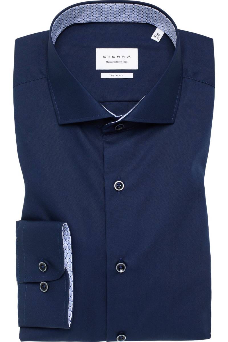 ETERNA Slim Fit Hemd marine, Einfarbig