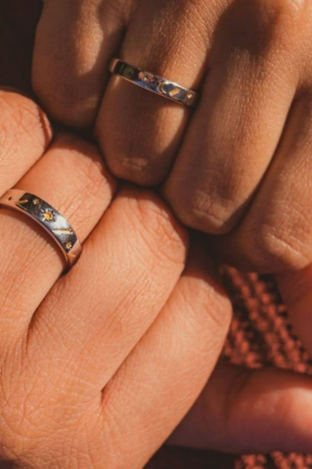 The Colourful Aura Adjustable Silver Couple Sun Star Promise Ring Set