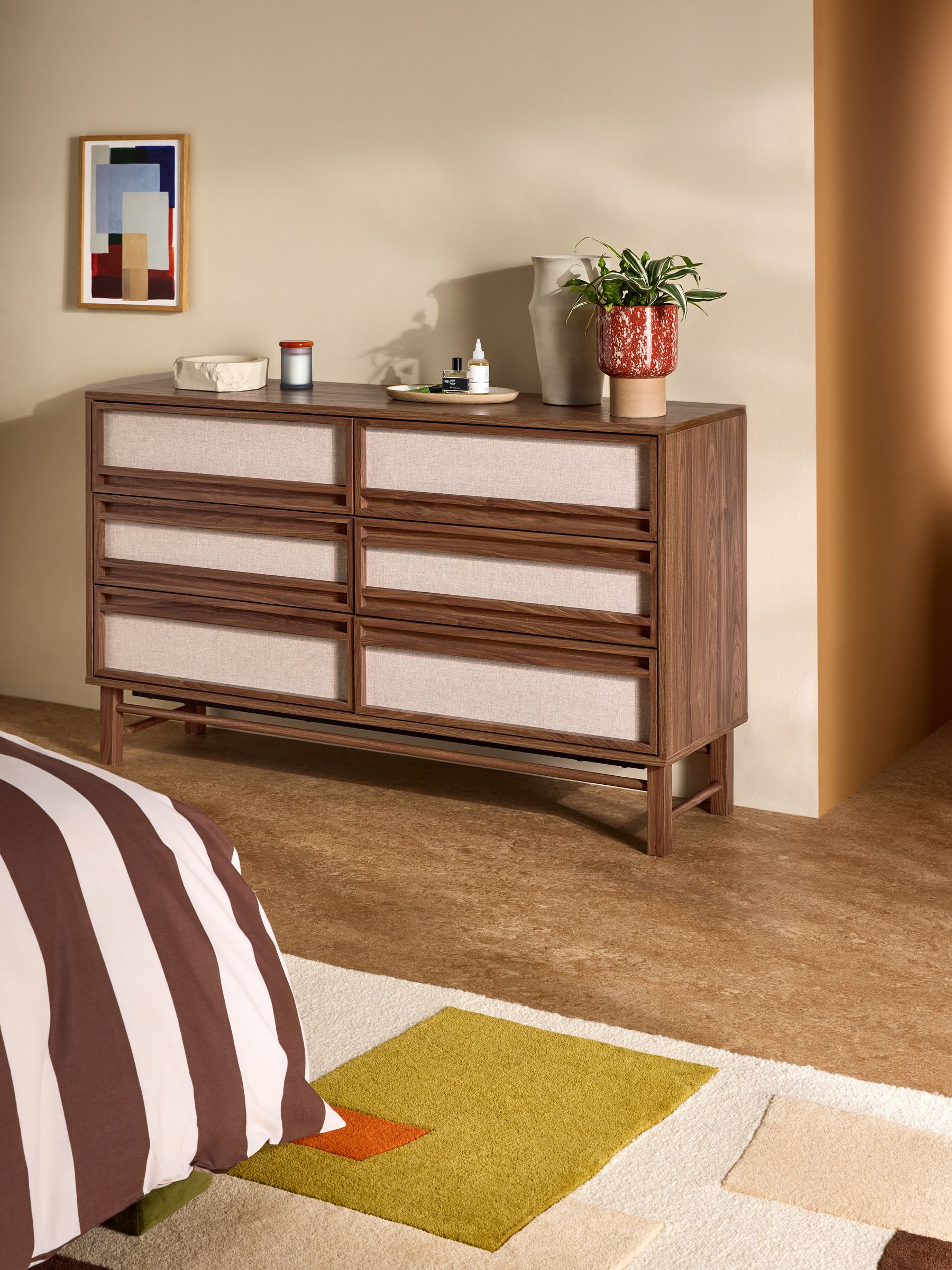 Almelo 6 Drawer Wide Chest in Dark Wood Effect