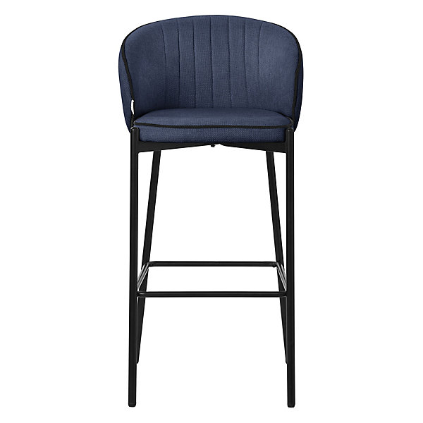 Lot 2 tabourets de bar ML-Design tissu bleu foncé hauteur 76 cm avec dossier et repose-pieds cuisine