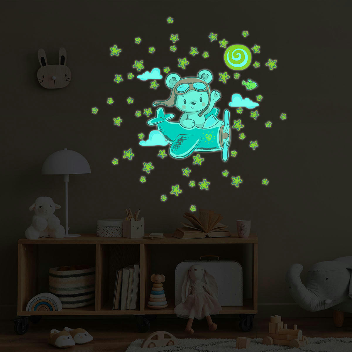 - Stickers phosphorescents lumineux ourson et 50 étoiles 110x120cm