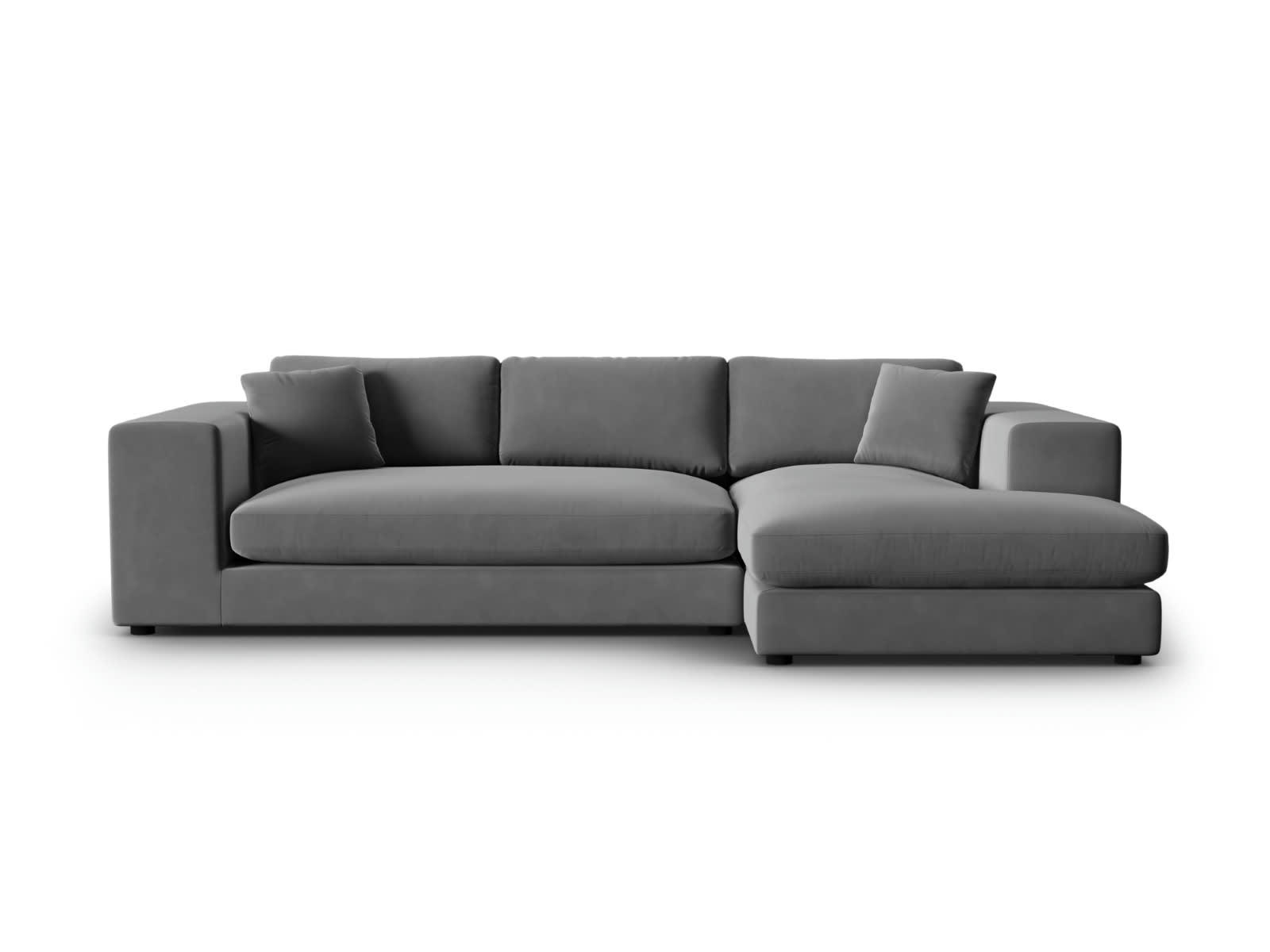 TENDANCE - Canapé D'Angle Droit 5 places en Velours Gris