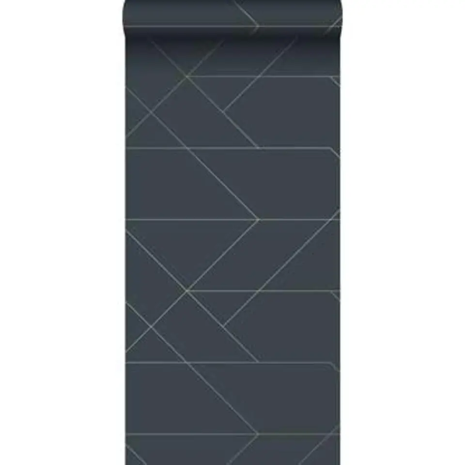 ESTAhome behang - grafische lijnen - blauw en goud - 0.53 x 10.05 m