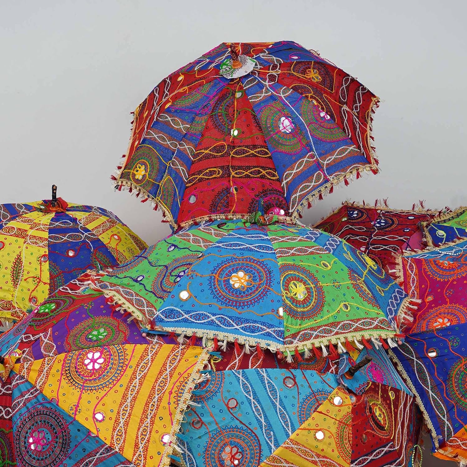 Indian Handmade Designer Cotton Fashion Multi Colored Umbrella Embroidery Boho Umbrellas Parasol (50 Pcs Lot)(2 Pcs)