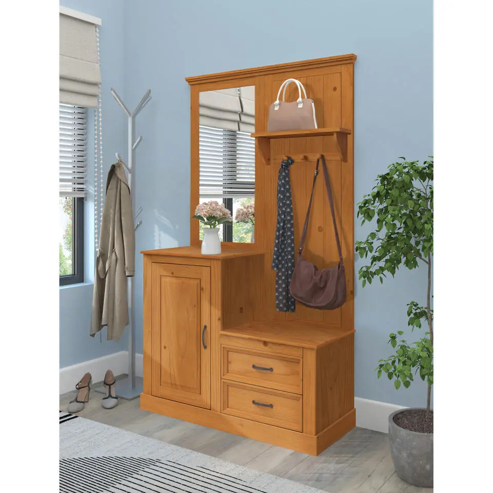 Selma - Garderobe met spiegel en 1 deur 2 lades in grenen