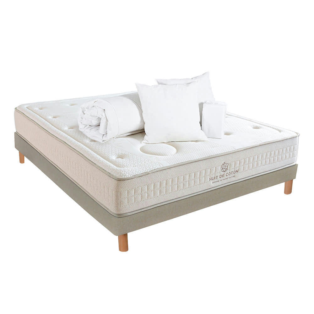 PRELUDE - Ensemble  2.0 180x200  Matelas Latex + Sommier + Accessoires  Mi-ferme