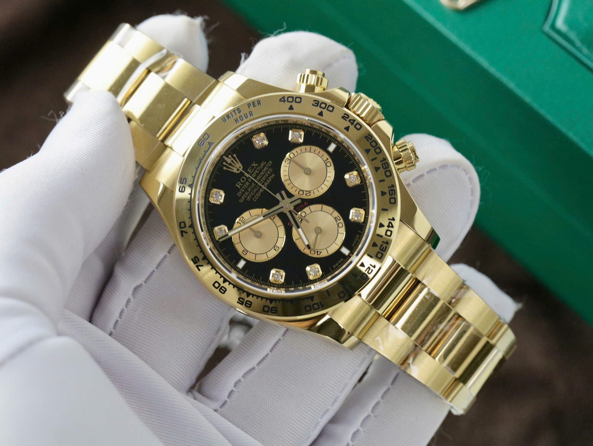 Rolex Daytona 116508 YG Plated Black Dial CZ Diamonds 40mm Oyster Super Clone