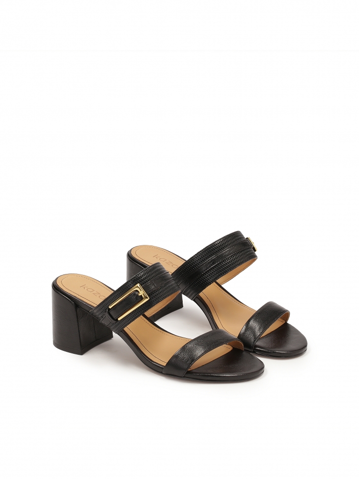 Leather black mules with two straps