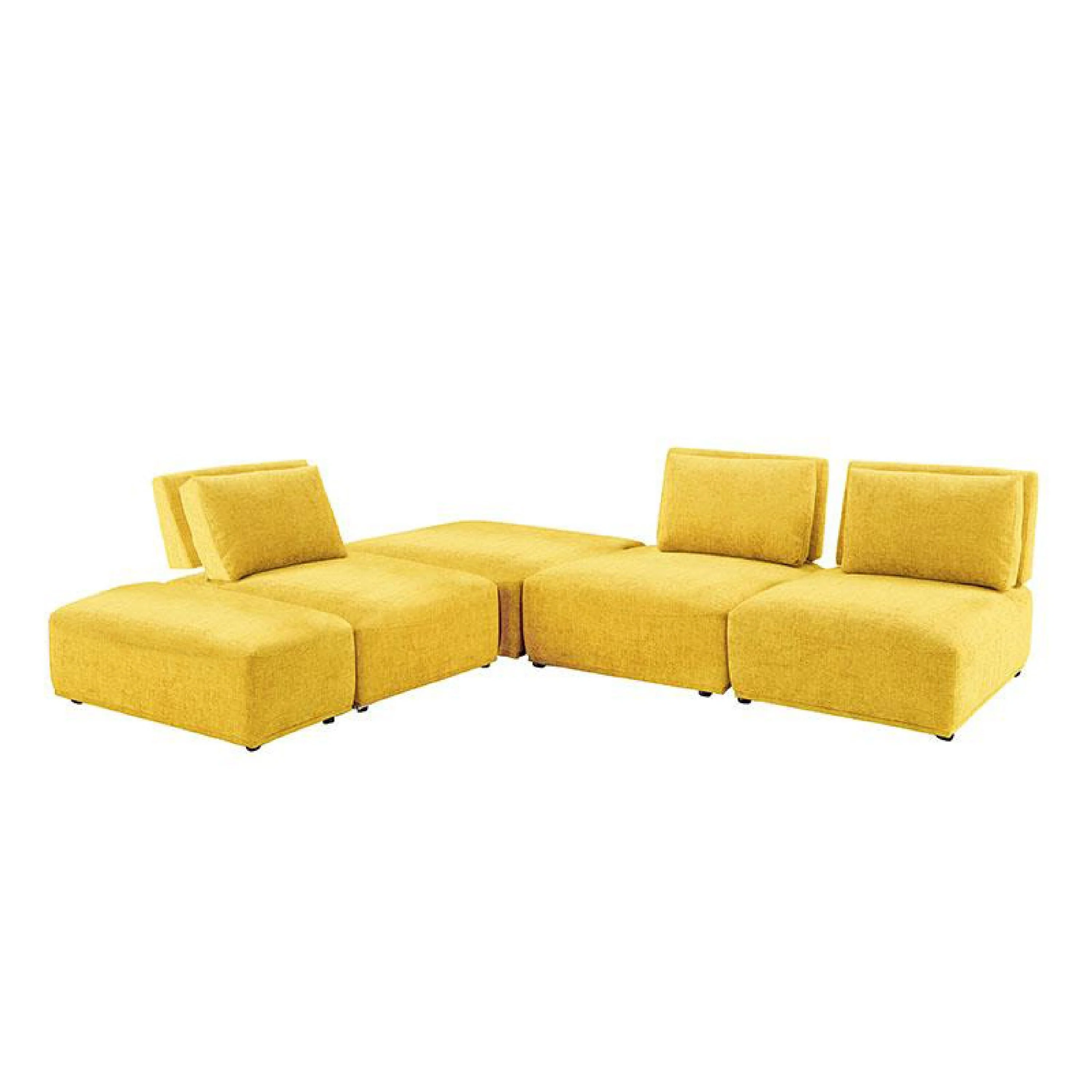 Stavan Modular L Sectional Sofa Set, Yellow Chenille, Adjustable Backs