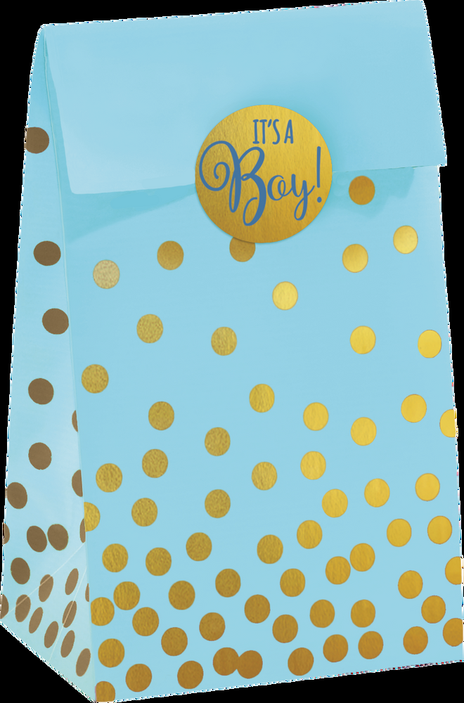 Baby Shower Dotted Treat Bags, Blue/Metallic Gold, 20-pk