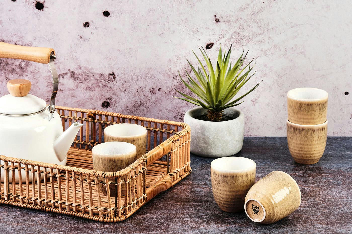 COSMOS - Lot de 6 tasses en grès beige D7