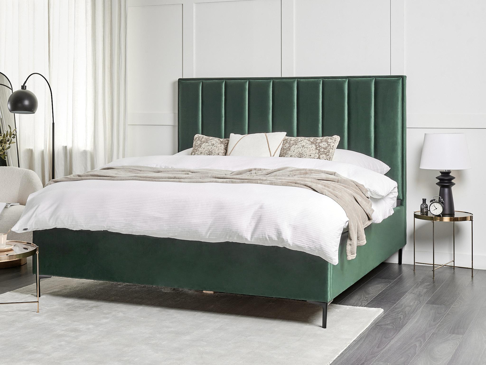 Ottoman Bed Velvet SEZANNE 180 x 200 cm (EU Super King) Dark Green