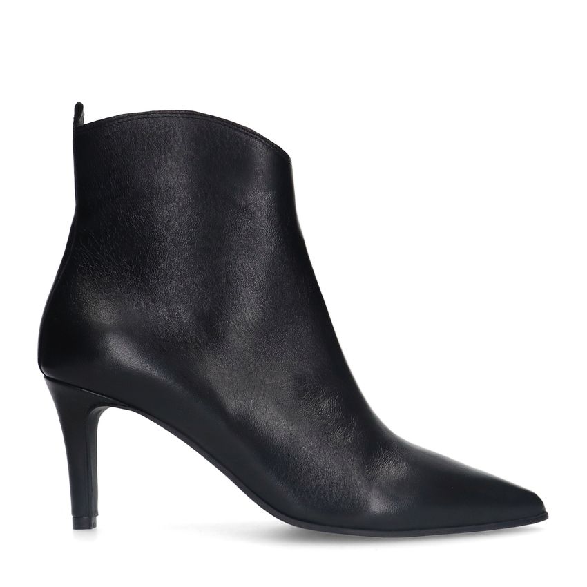 Manfield Zwarte leren enkellaarsjes met hak