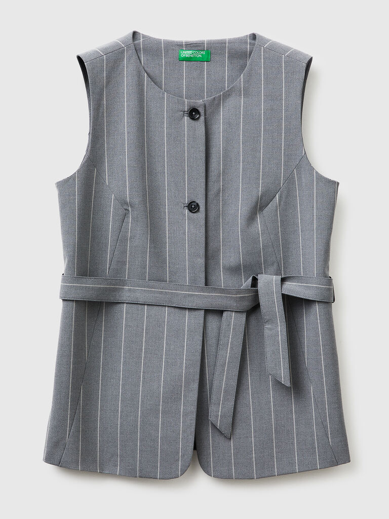 Long pinstriped waistcoat with belt