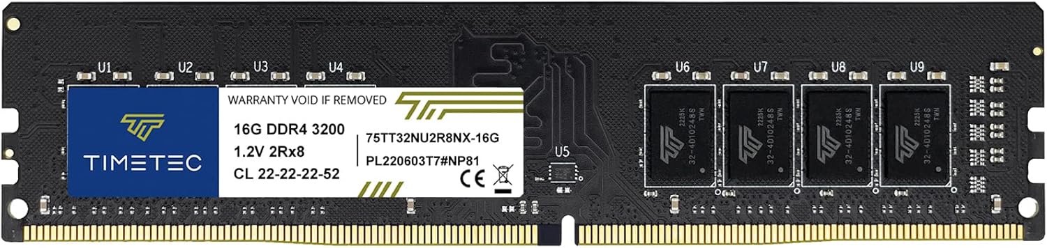 Timetec 16GB DDR4 3200MHz (PC4-3200AA) PC4-25600 UDIMM Desktop RAM – 288-Pin 1.2V CL22 Non-ECC Unbuffered DIMM Memory Module Upgrade
