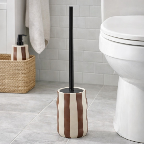 Szczotka toaletowa Nola pasy mocha beżowa 38 cm