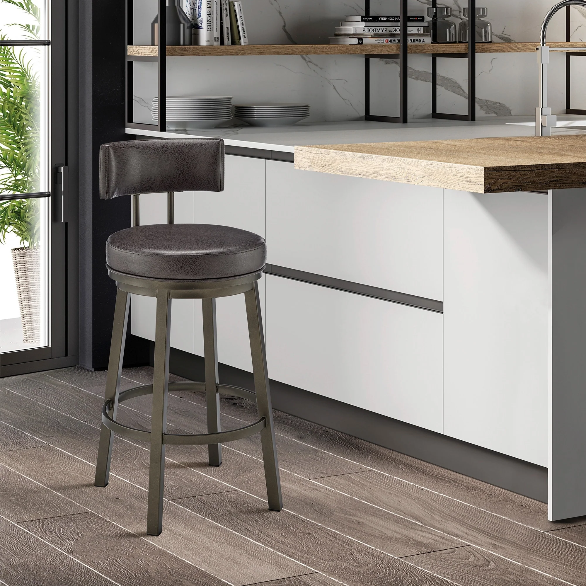 Dalza Faux Leather and Metal 360 Swivel Bar or Counter Stool