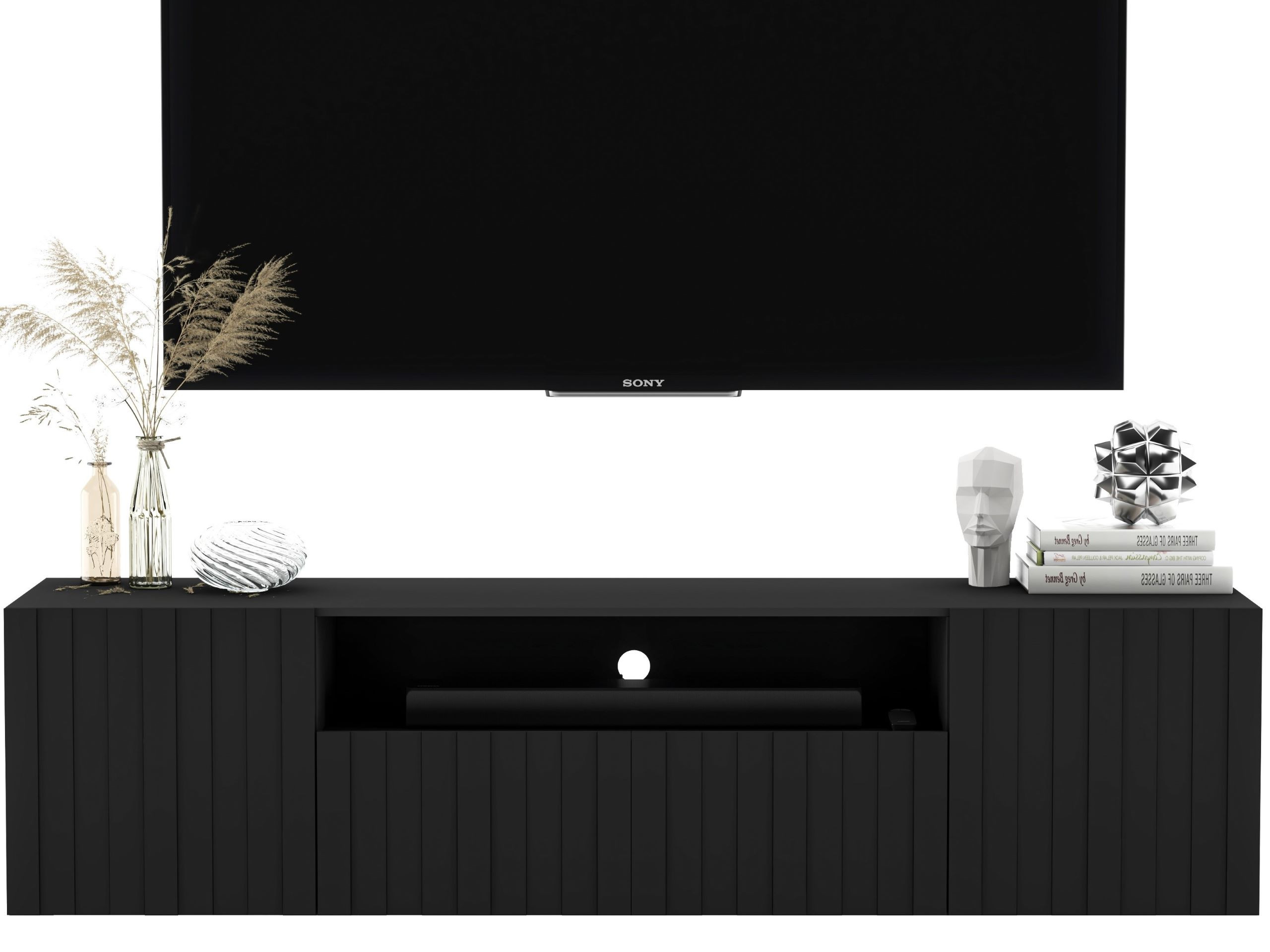 Szafka RTV wisząca Glamour Komoda RTV Czarny Mat 150 cm