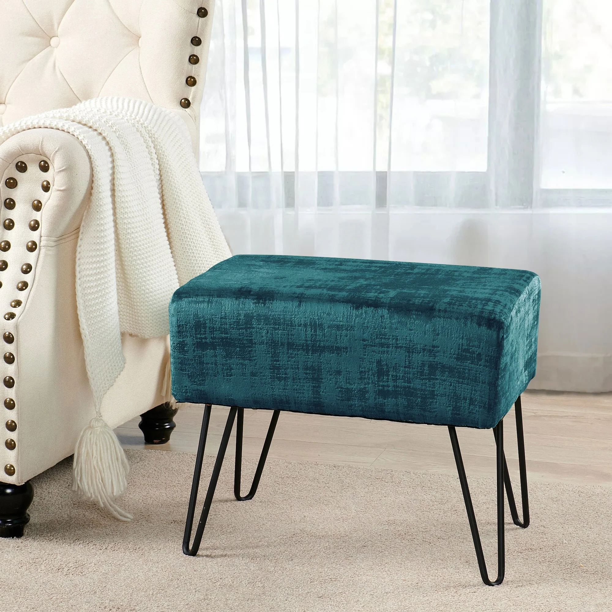 Textured Velvet Ottoman