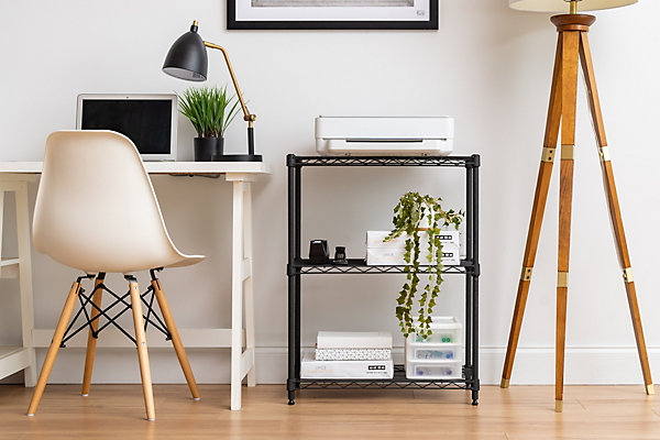 Iris Ohyama, Etagère métallique rangement, 3 étages, charge 270kg, NS3, Noir, L60.9 x P35.6 x H76.2