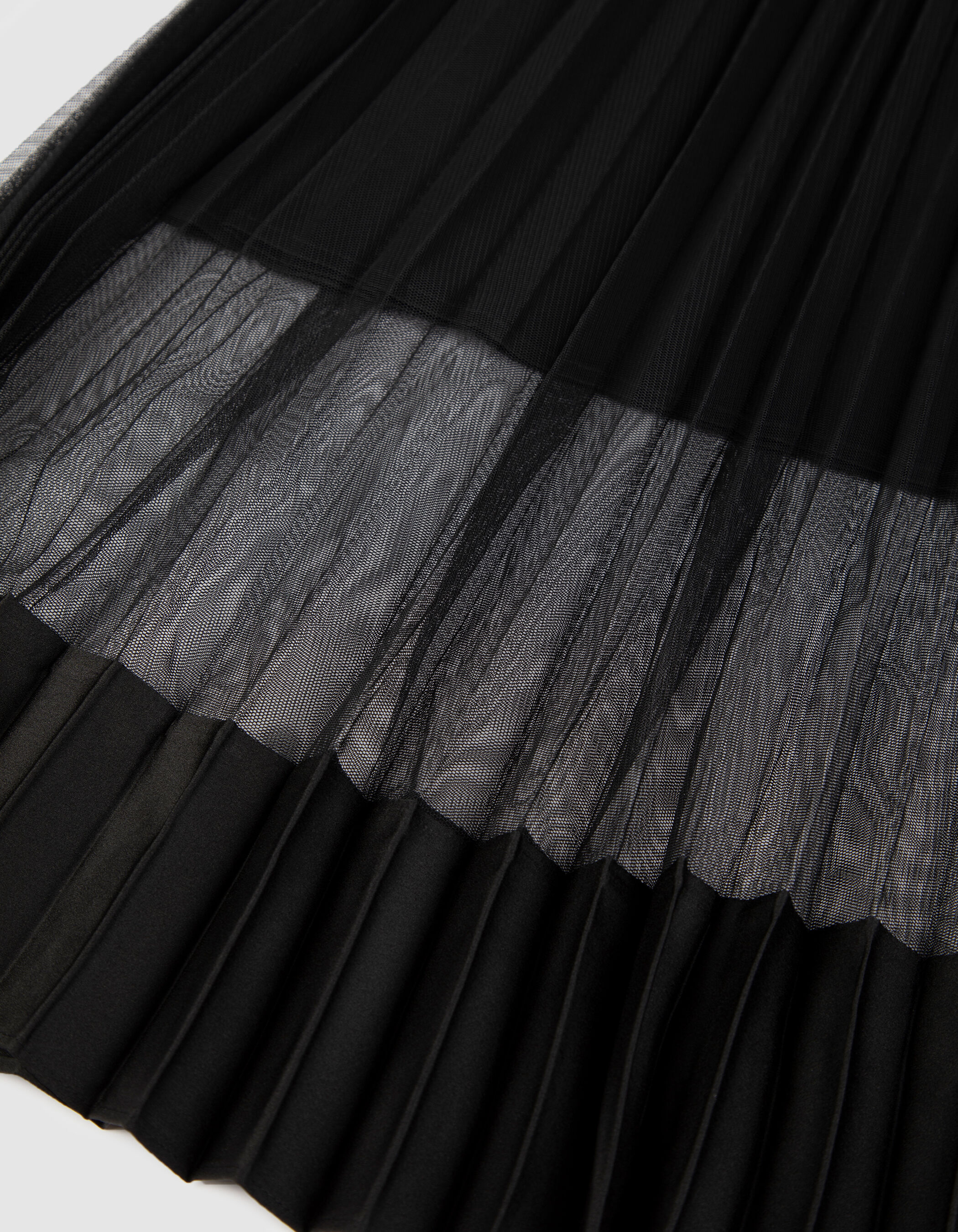 Jupe longue plissée noire tulle bas satiné Femme