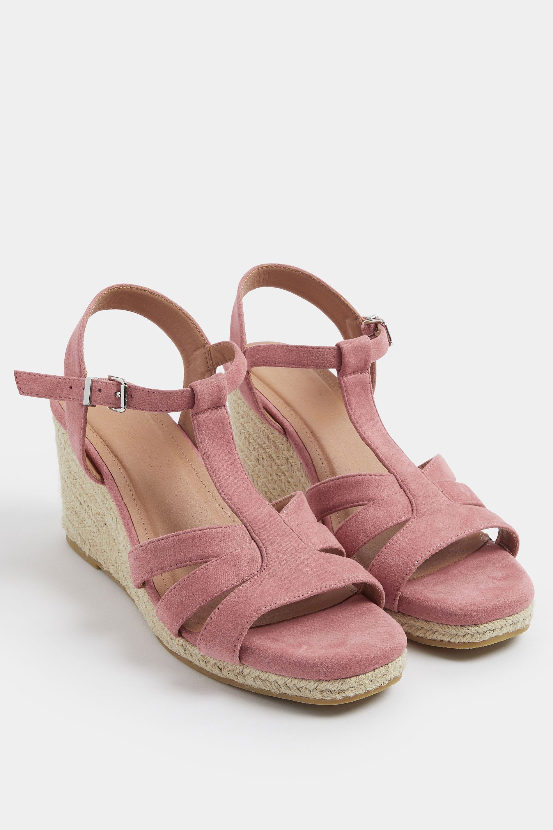 Yours Faux Suede T-Bar Wedge Sandals In Wide E Fit