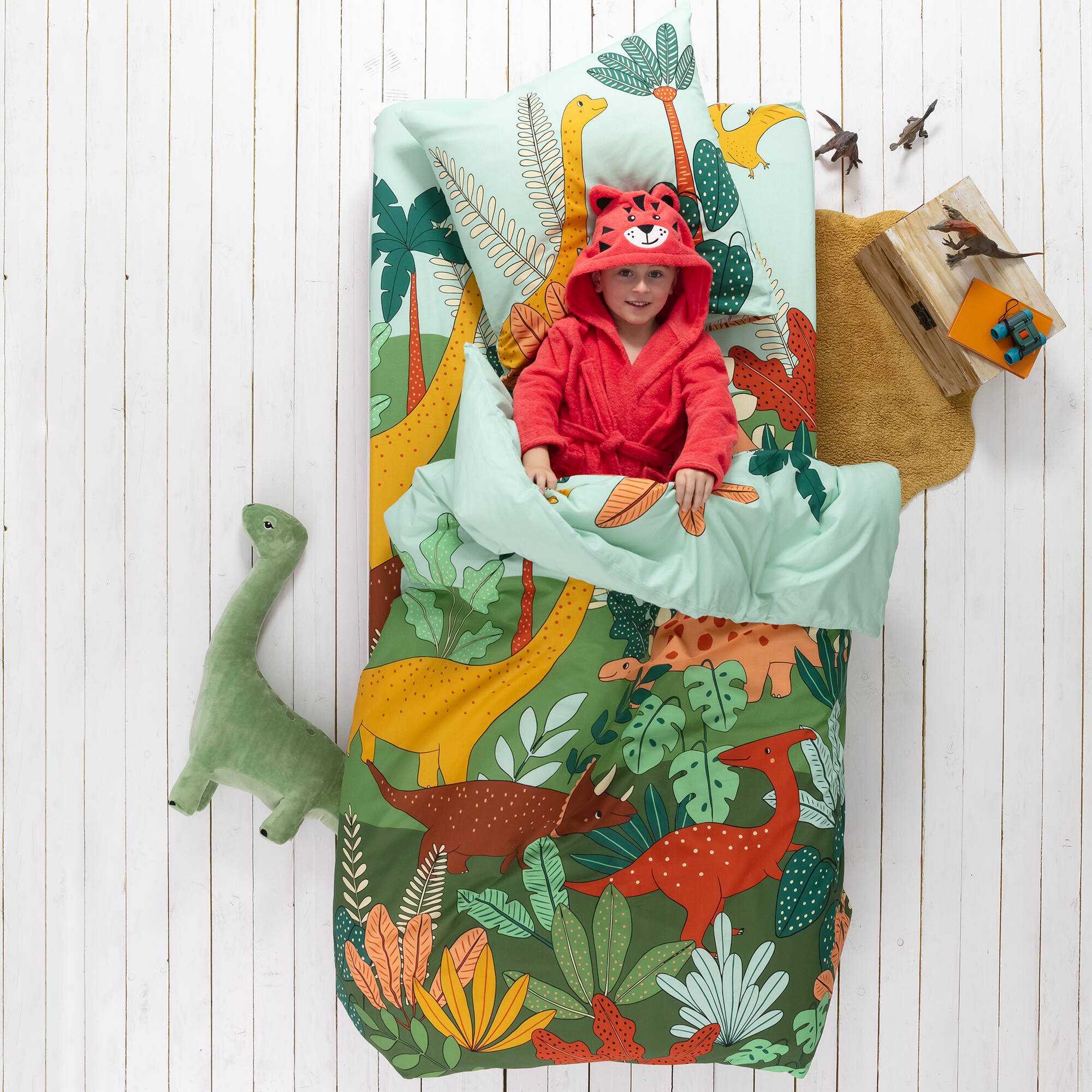 Linge de lit enfant Jurassi coton - Imprimé dinosaure