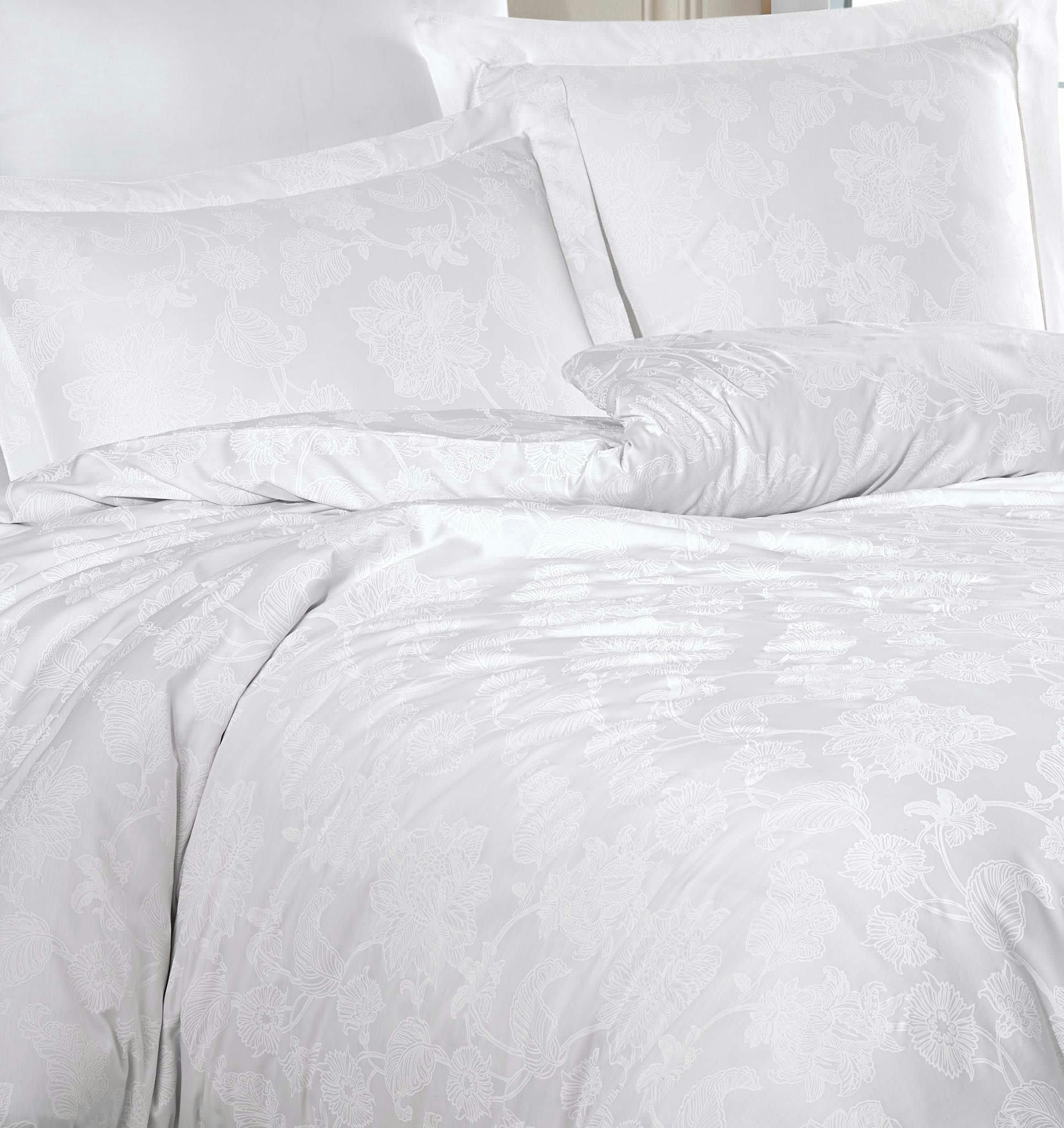 SOFIA BLANC - Parure housse de couette 140x200 cm et 1 taie d'oreiller 63x63 cm